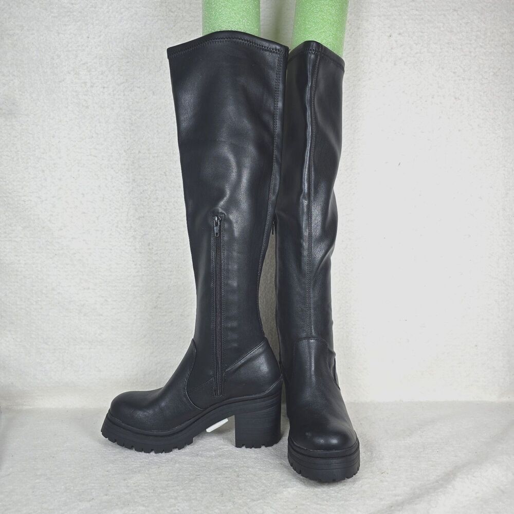 Madden Girl Women's Coretta Zip Comfort Knee High Boots Black Size 6.5/7